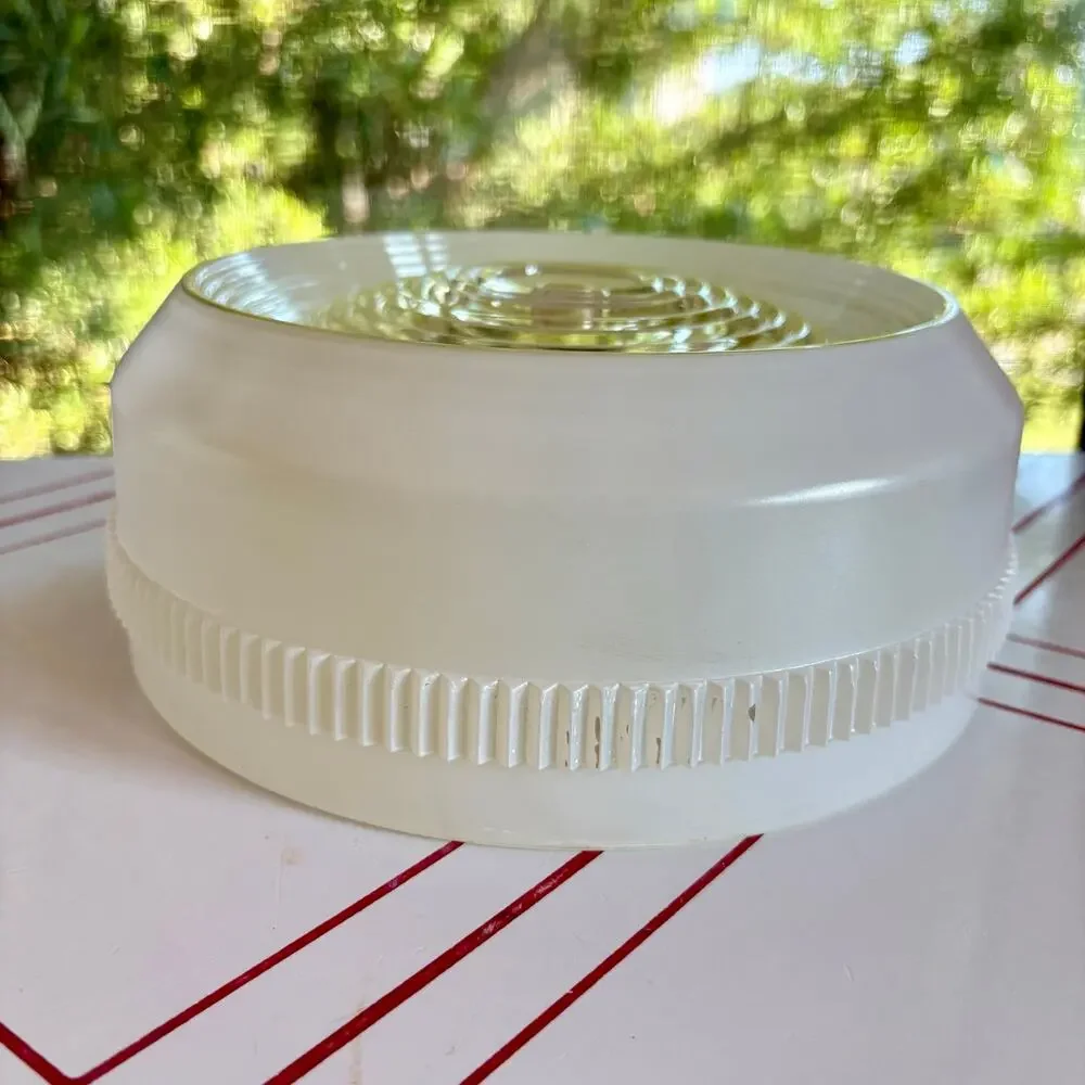 Vintage MCM Milk Glass Ceiling Light Shade Ribbed Clear Center